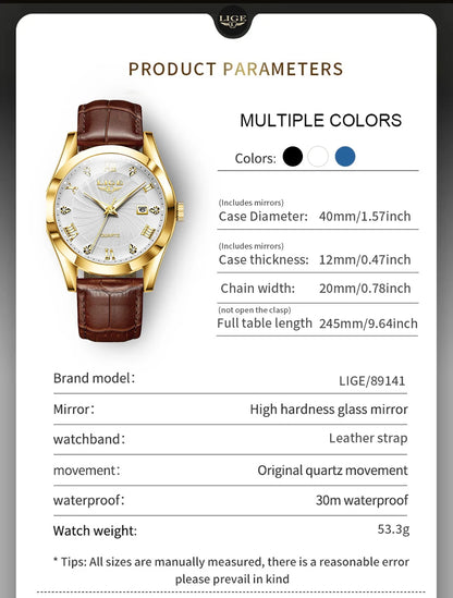 OLEVS 135 PRO Gold Quartz Leather Watch