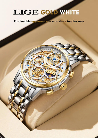 LIGE GOLD VI 360 Gold Luxury Chronograph Watch