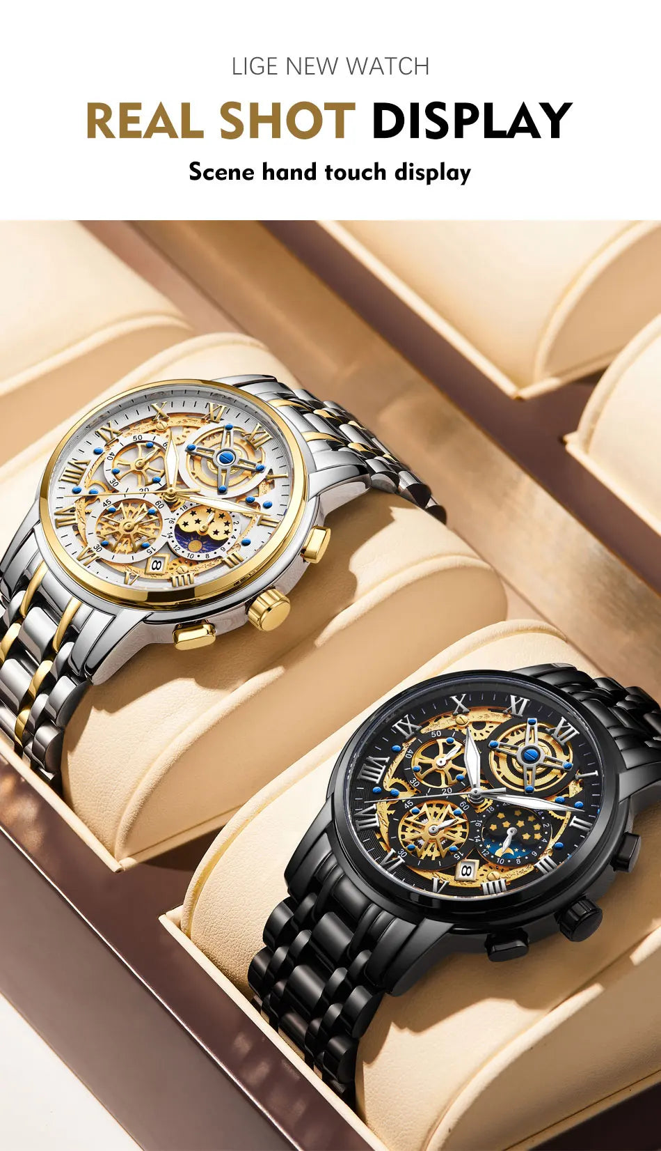 LIGE GOLD VI 360 Gold Luxury Chronograph Watch