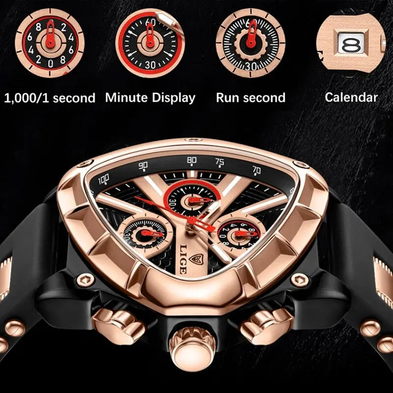 LIGE GT5 Chronograph Rose Gold Sports Watch