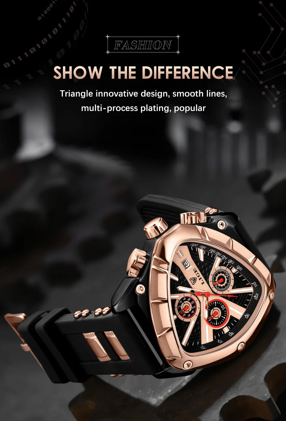 LIGE GT5 Chronograph Rose Gold Sports Watch