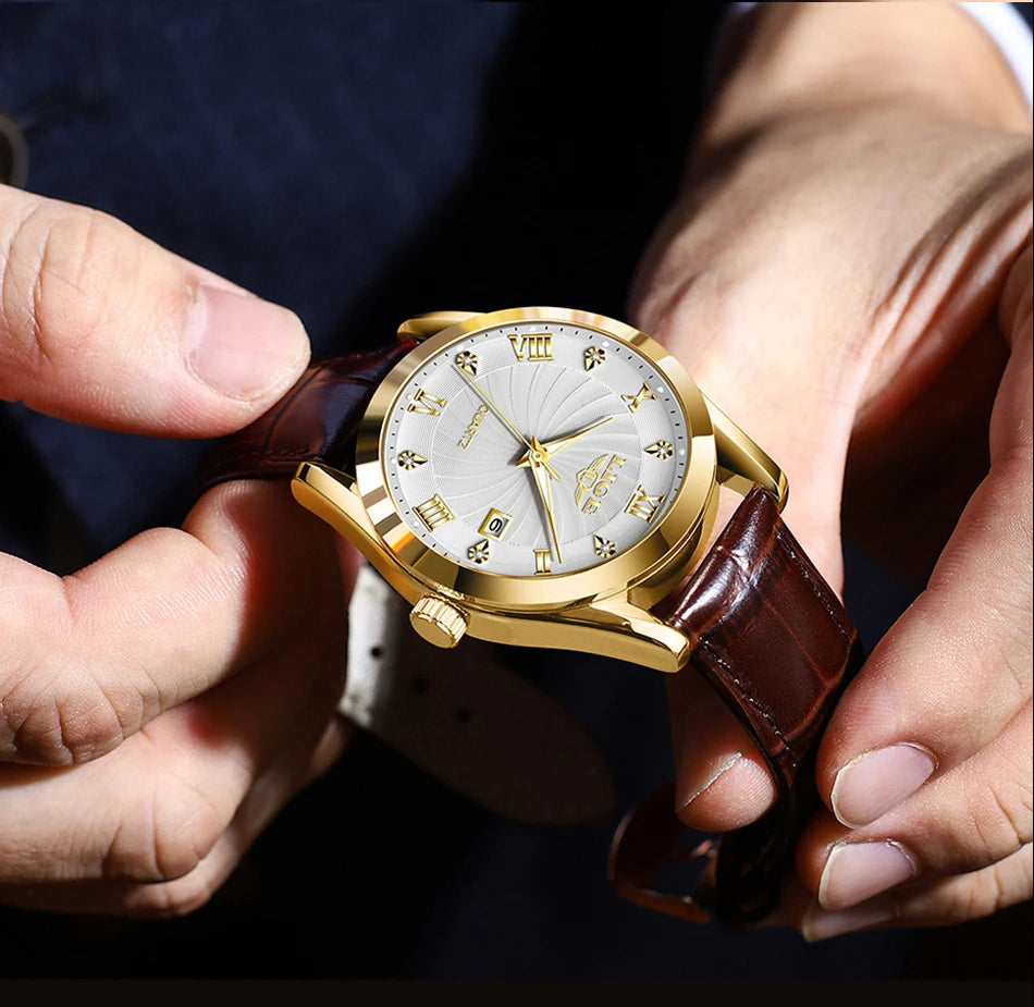 OLEVS 135 PRO Gold Quartz Leather Watch