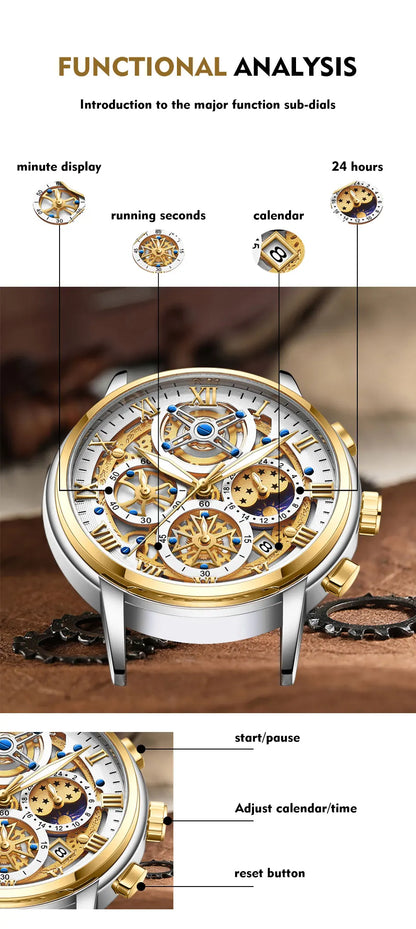 LIGE GOLD VI 360 Gold Luxury Chronograph Watch