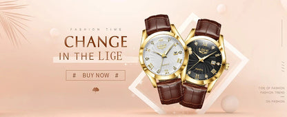 OLEVS 135 PRO Gold Quartz Leather Watch