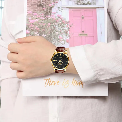 OLEVS 135 PRO Gold Quartz Leather Watch