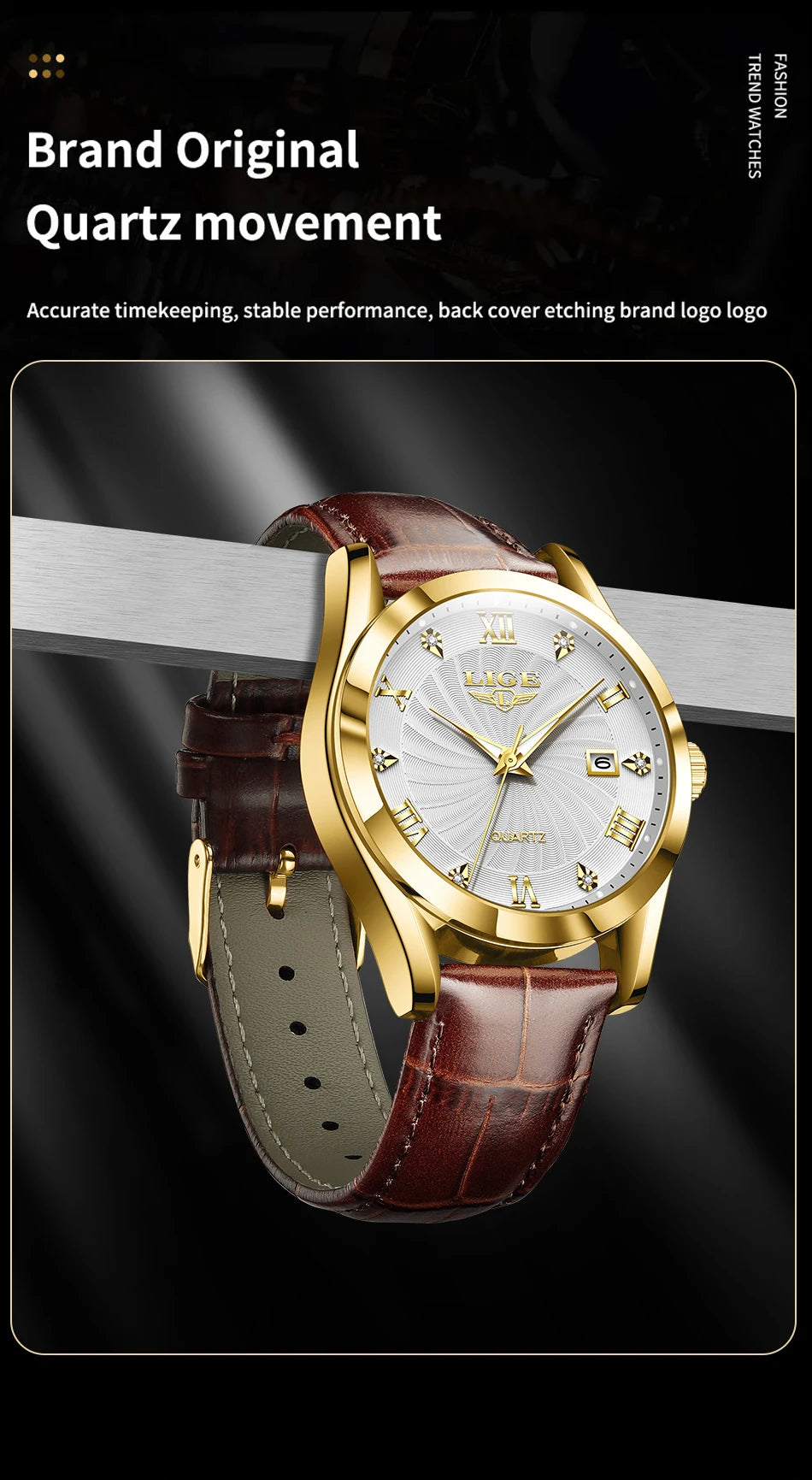 OLEVS 135 PRO Gold Quartz Leather Watch