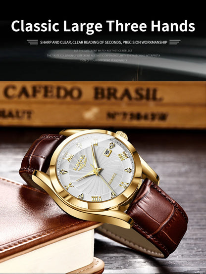 OLEVS 135 PRO Gold Quartz Leather Watch