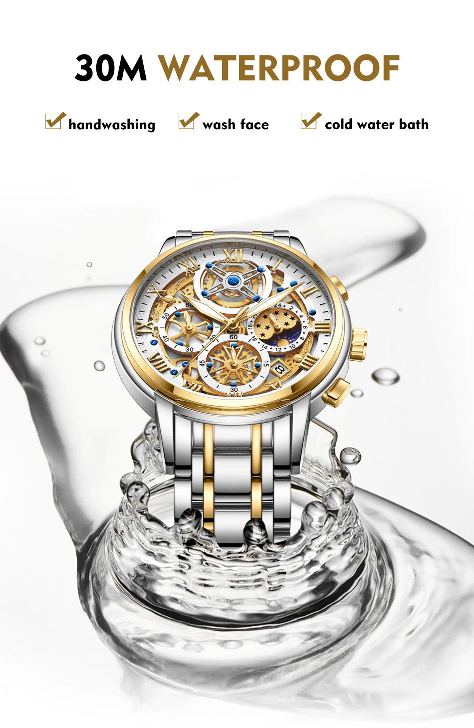 LIGE GOLD VI 360 Gold Luxury Chronograph Watch