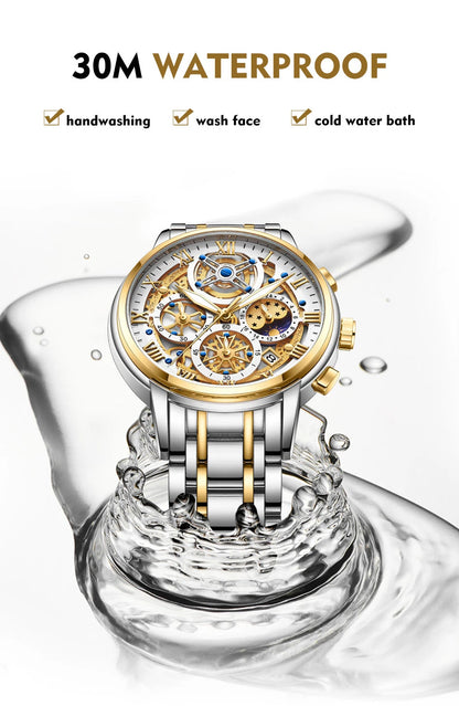 LIGE GOLD VI 360 Gold Luxury Chronograph Watch