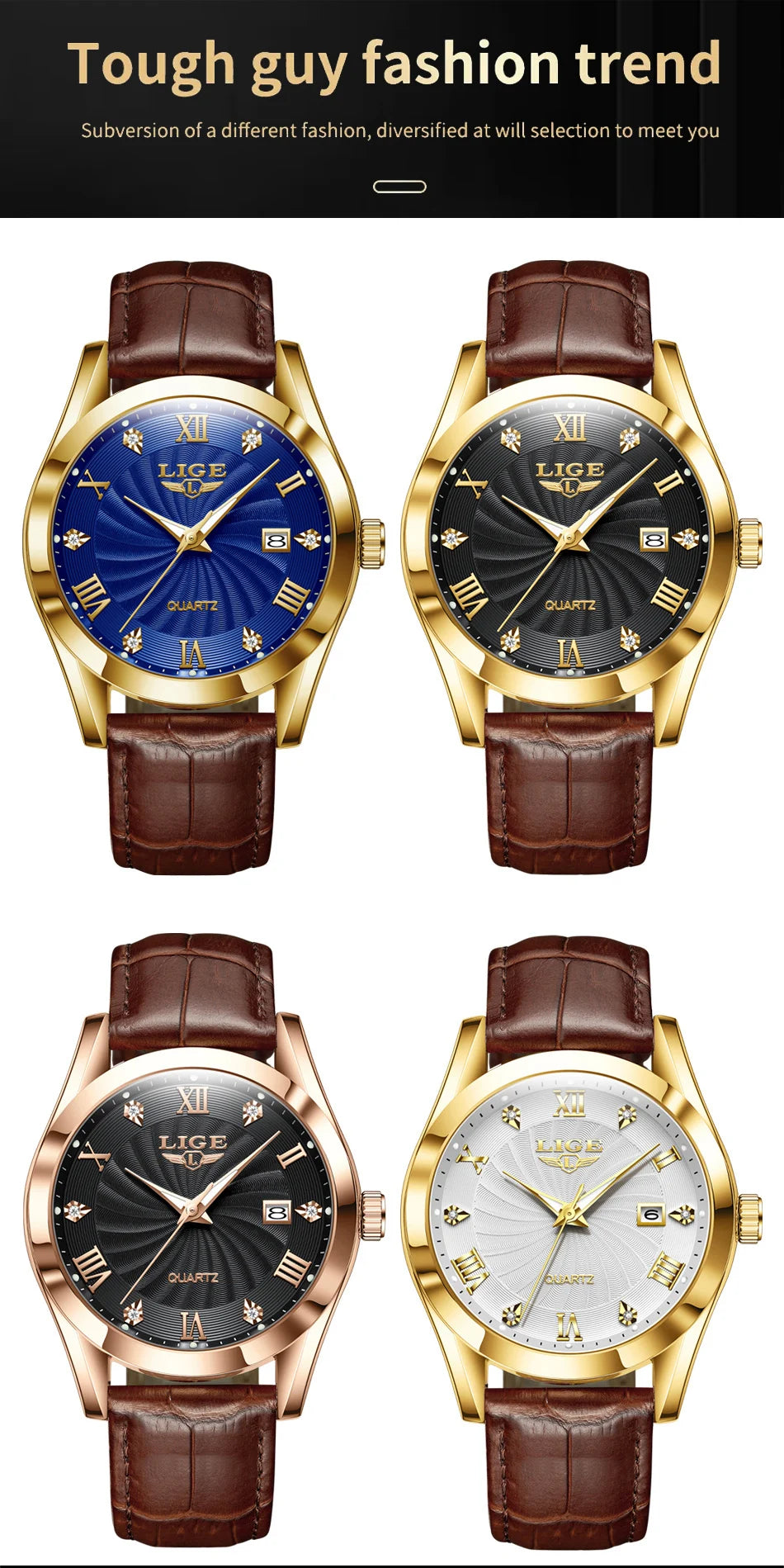 OLEVS 135 PRO Gold Quartz Leather Watch
