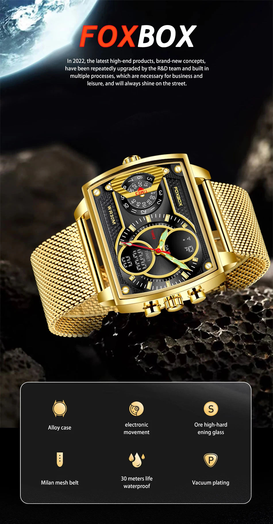 Vanguard Gold Square Chronograph – Men’s Luxury Chronograph Watch