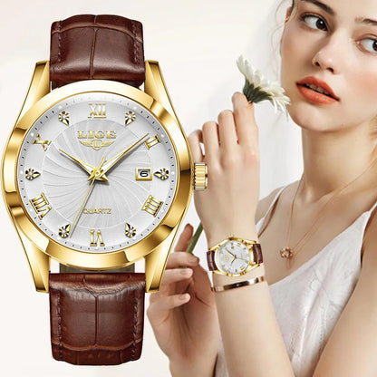 OLEVS 135 PRO Gold Quartz Leather Watch