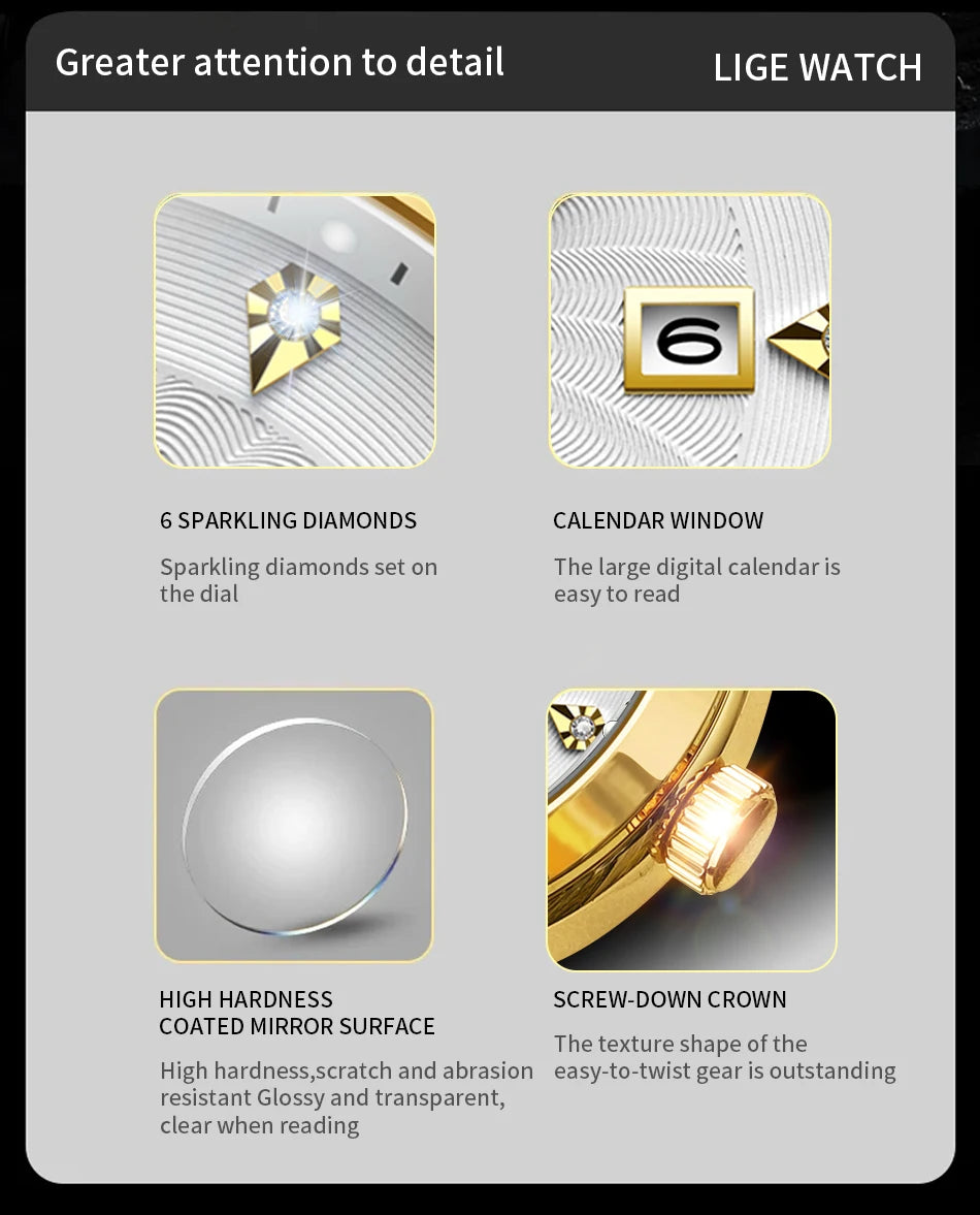 OLEVS 135 PRO Gold Quartz Leather Watch