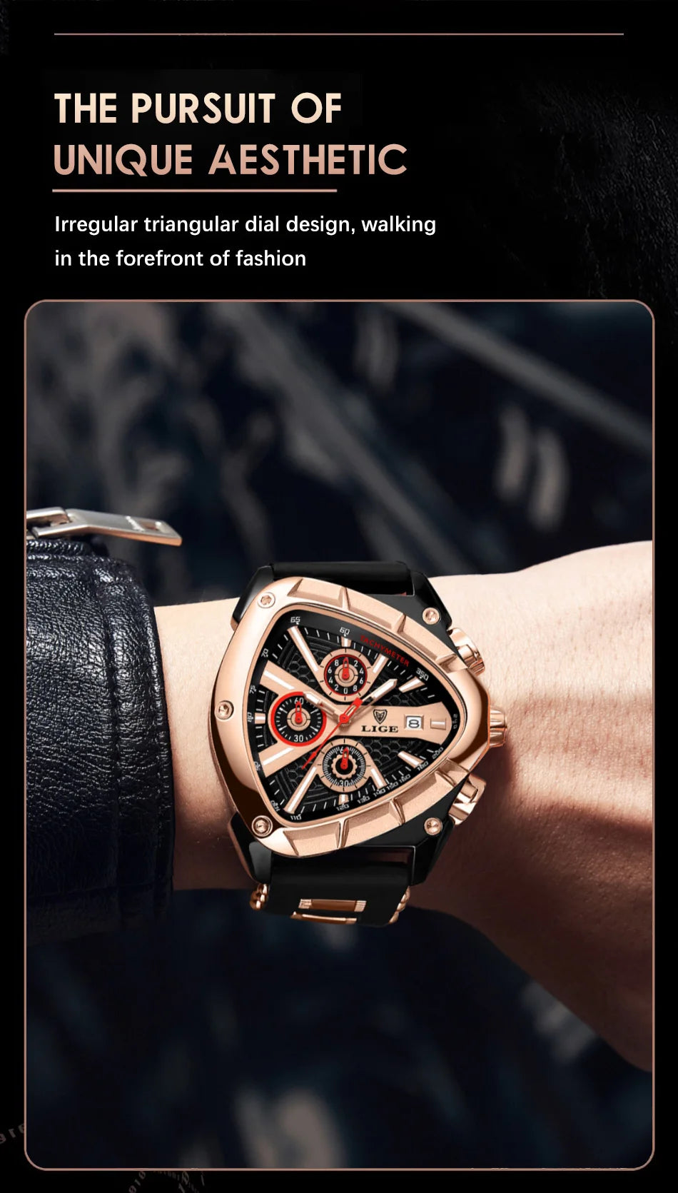 LIGE GT5 Chronograph Rose Gold Sports Watch