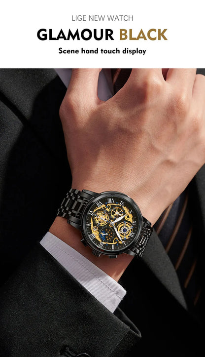 LIGE GOLD VI 360 Gold Luxury Chronograph Watch