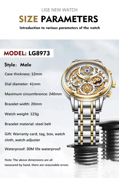 LIGE GOLD VI 360 Gold Luxury Chronograph Watch