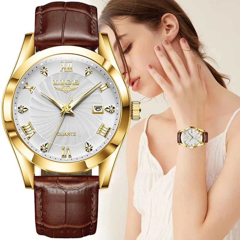 OLEVS 135 PRO Gold Quartz Leather Watch