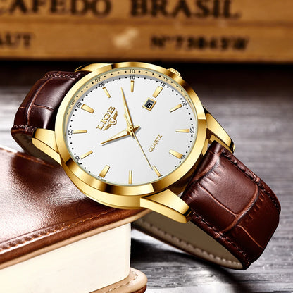 OLEVS 135 PRO Gold Quartz Leather Watch