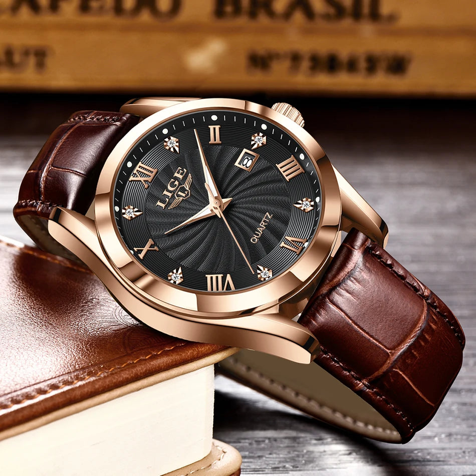 OLEVS 135 PRO Gold Quartz Leather Watch