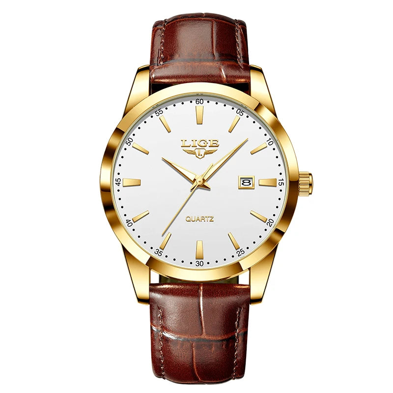OLEVS 135 PRO Gold Quartz Leather Watch