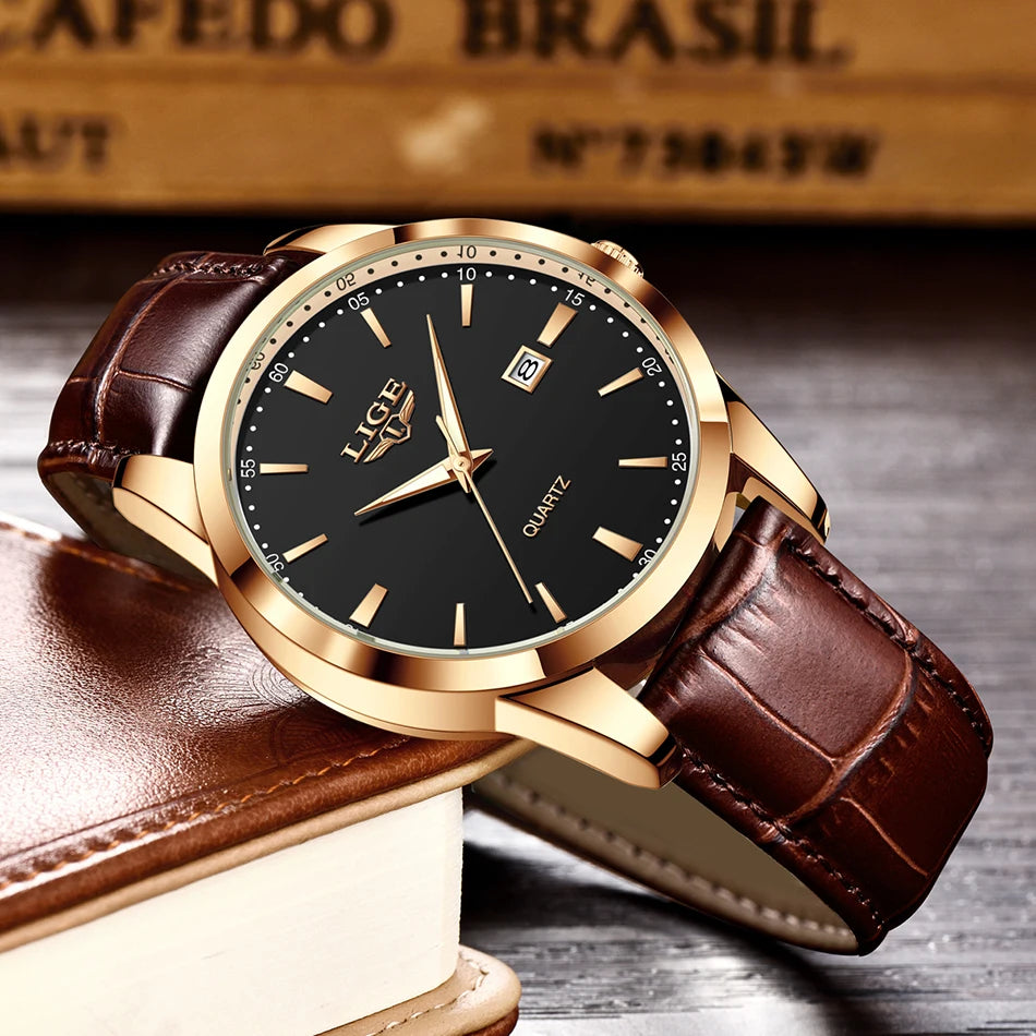 OLEVS 135 PRO Gold Quartz Leather Watch