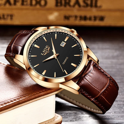 OLEVS 135 PRO Gold Quartz Leather Watch