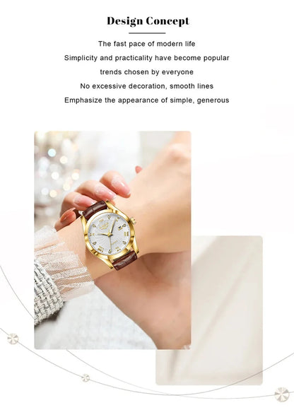 OLEVS 135 PRO Gold Quartz Leather Watch