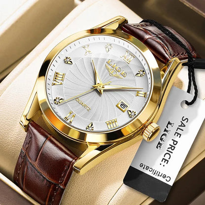 OLEVS 135 PRO Gold Quartz Leather Watch