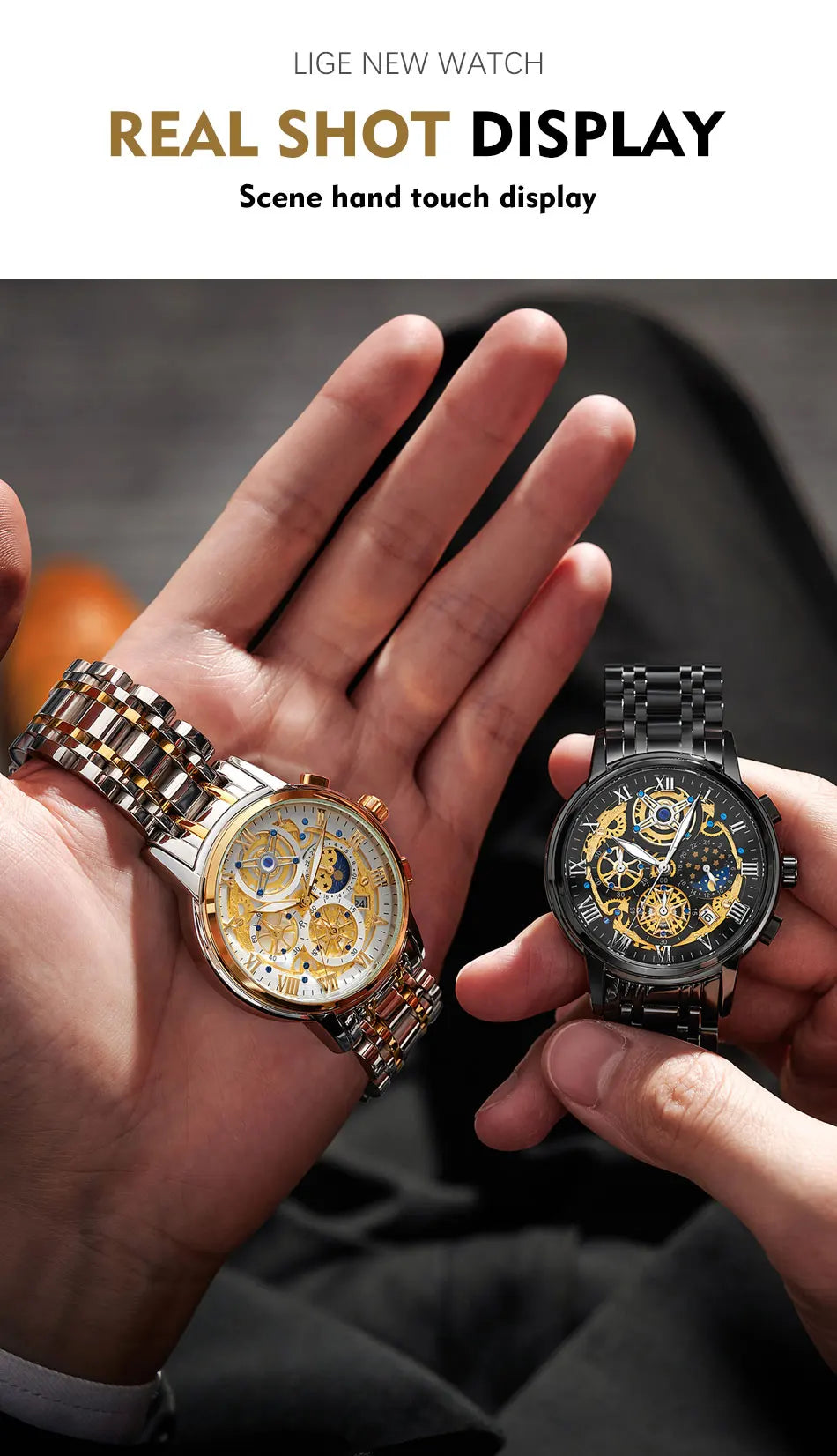 LIGE GOLD VI 360 Gold Luxury Chronograph Watch