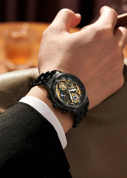 LIGE GOLD VI 360 Gold Luxury Chronograph Watch