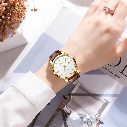 OLEVS 135 PRO Gold Quartz Leather Watch