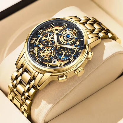 LIGE GOLD VI 360 Gold Luxury Chronograph Watch