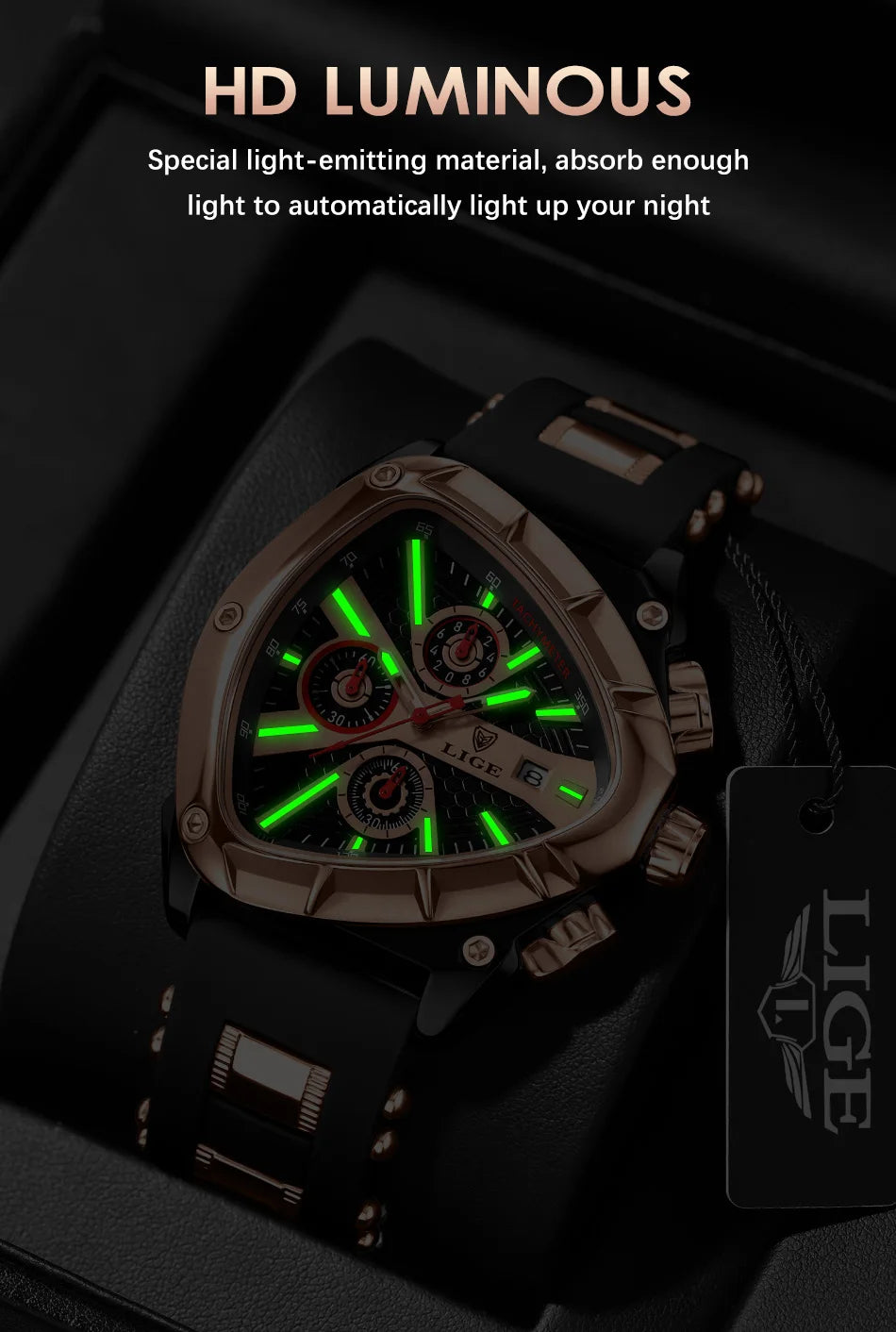 LIGE GT5 Chronograph Rose Gold Sports Watch