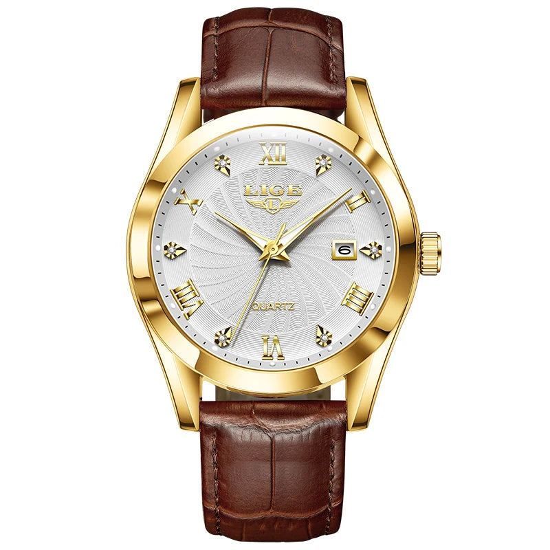 OLEVS 135 PRO Gold Quartz Leather Watch