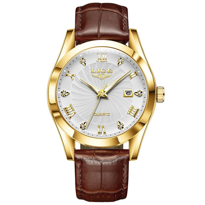 OLEVS 135 PRO Gold Quartz Leather Watch