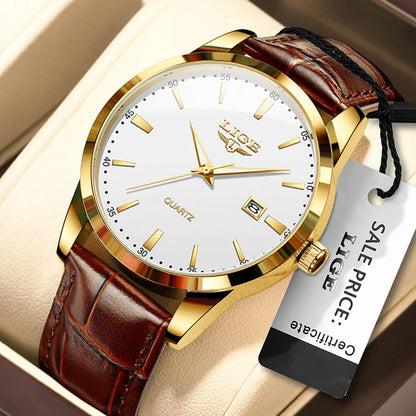 OLEVS 135 PRO Gold Quartz Leather Watch
