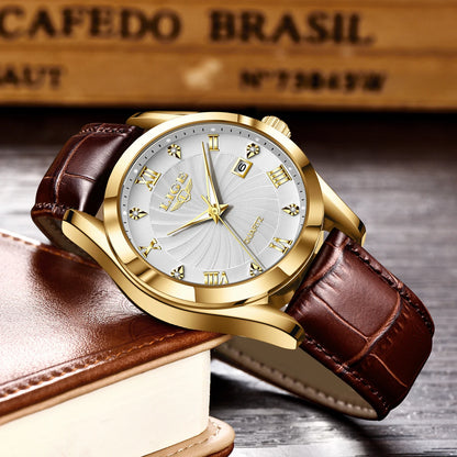 OLEVS 135 PRO Gold Quartz Leather Watch