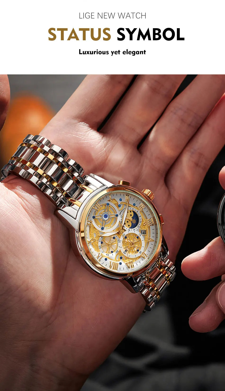 LIGE GOLD VI 360 Gold Luxury Chronograph Watch