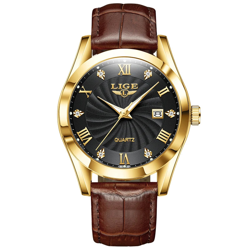 OLEVS 135 PRO Gold Quartz Leather Watch