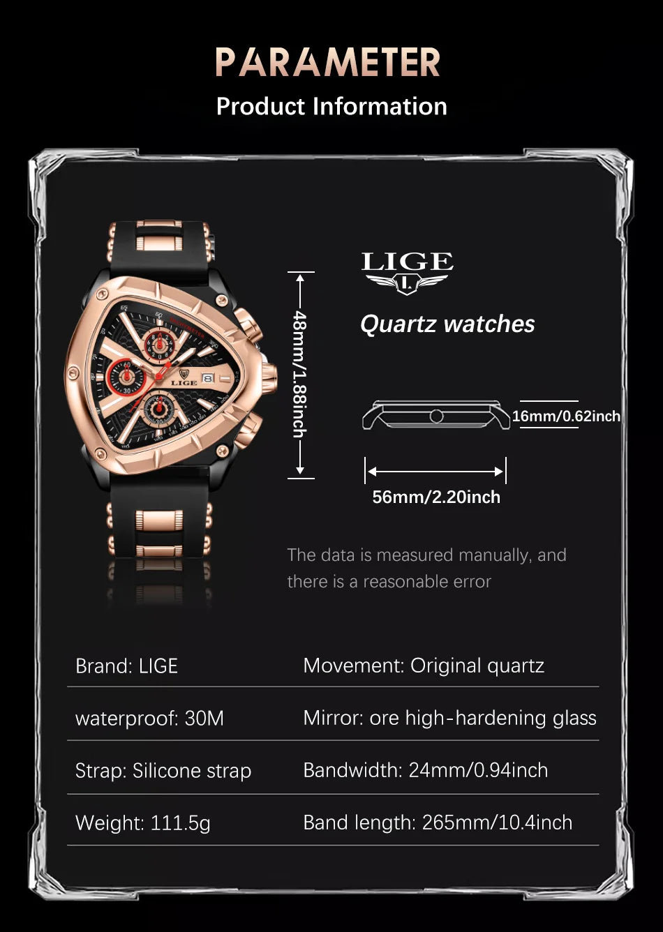 LIGE GT5 Chronograph Rose Gold Sports Watch