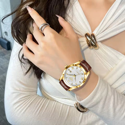 OLEVS 135 PRO Gold Quartz Leather Watch