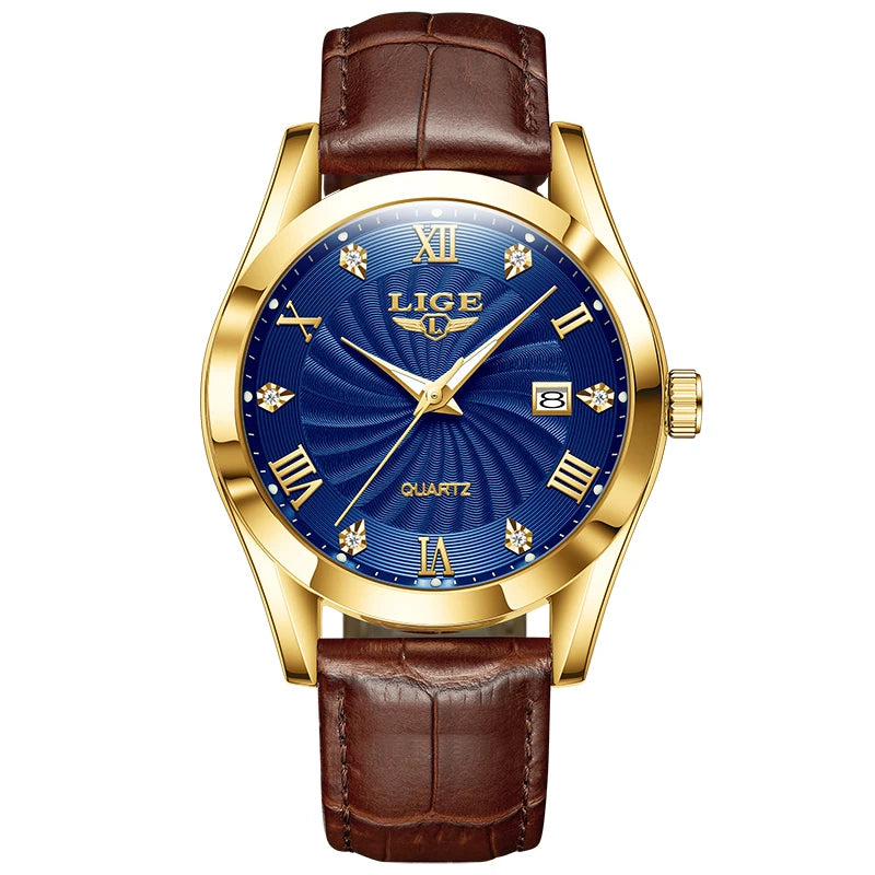 OLEVS 135 PRO Gold Quartz Leather Watch